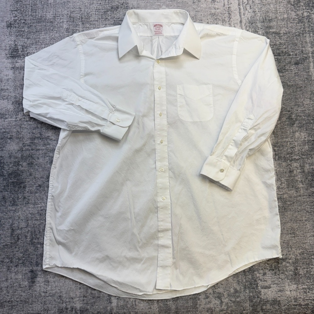 Brooks Brothers Dress Shirt Mens 18-34 White Madison Fir Supima Cotton Button Up
